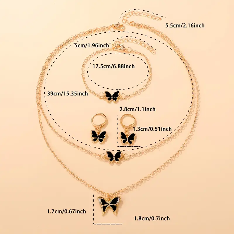Jewellery Set in Black with Butterfly - Includes Necklace Bracelet Earrings - Image 5