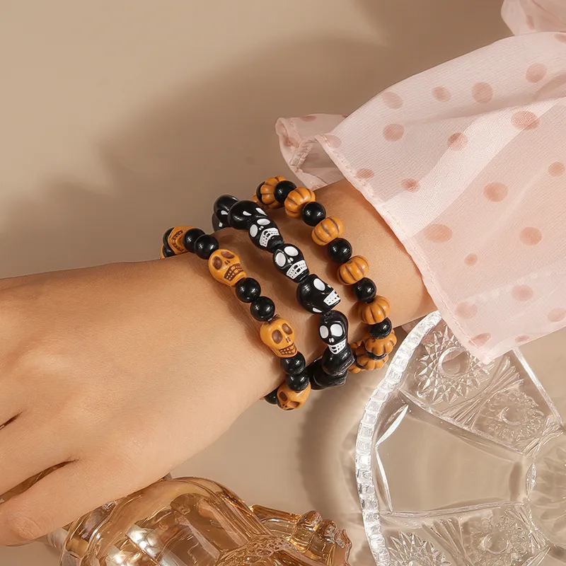 3 Piece Pumpkin Skull Bracelets