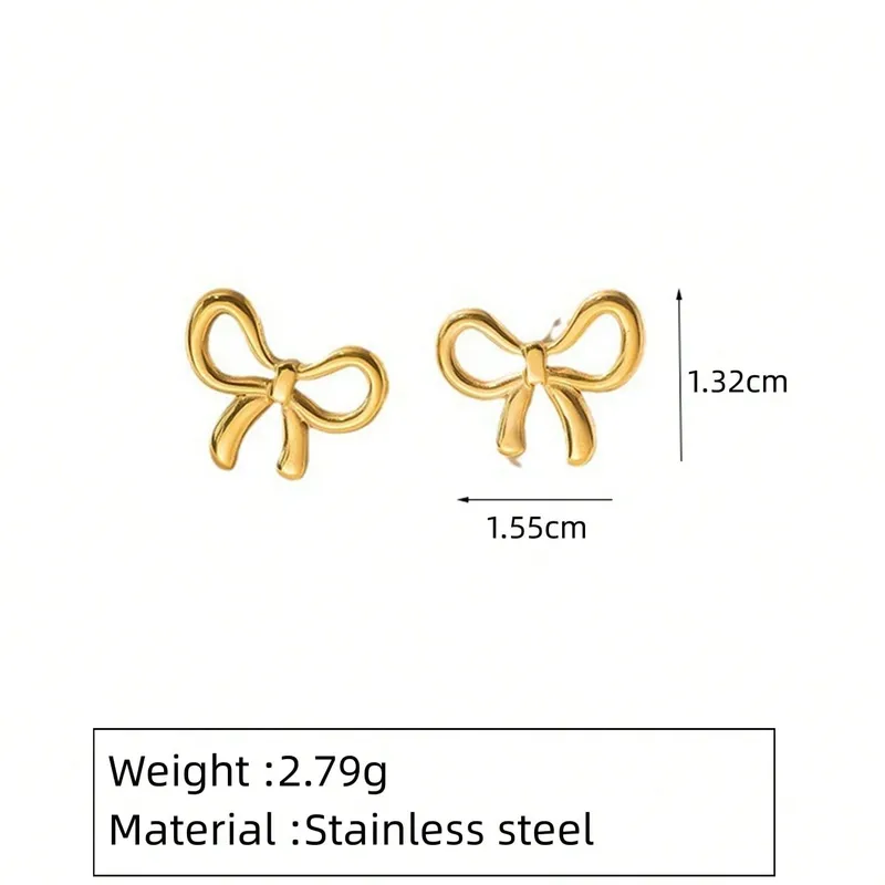 18K Gold Plated Bow Knot 304 Stainless Steel Sweet Classic Style Streetwear Waterproof Non Tarnish Jewellery Set - Image 2
