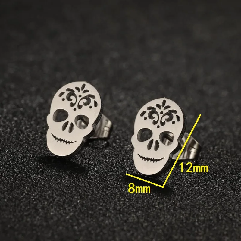 PVC Coated 18k Gold Plated Steel Skull Earrings