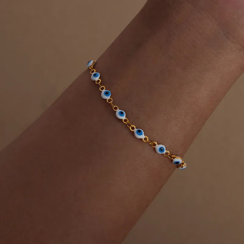 Devil’s Eye Titanium Steel 18K Gold Plated Patchwork Bracelet