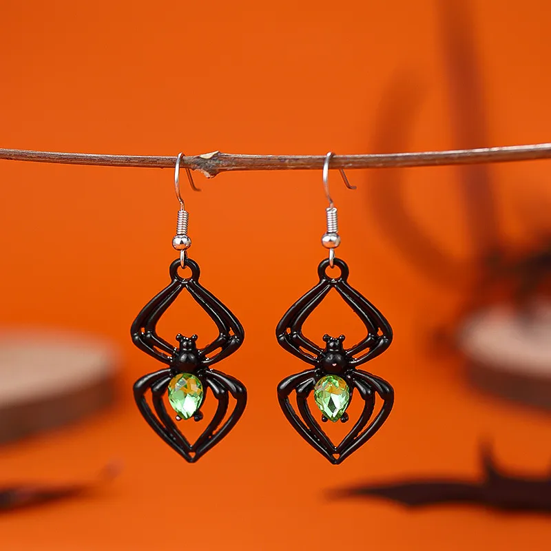 Halloween Diamond Spider Drop Earrings