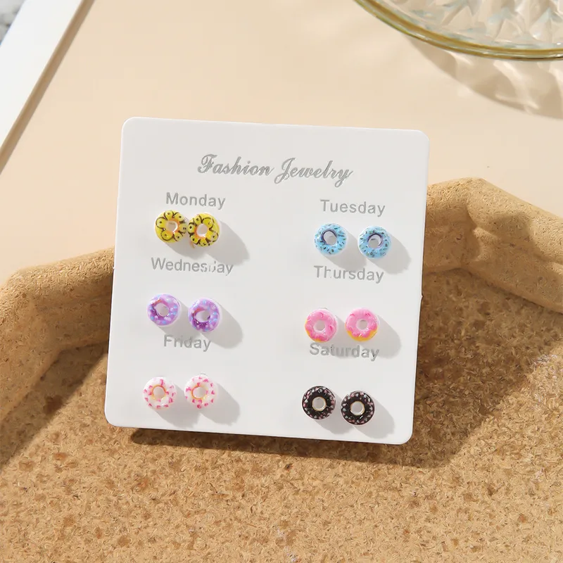 1 Set Cute Simple Style Rainbow Donut Shape Enamel Alloy Ear Studs
