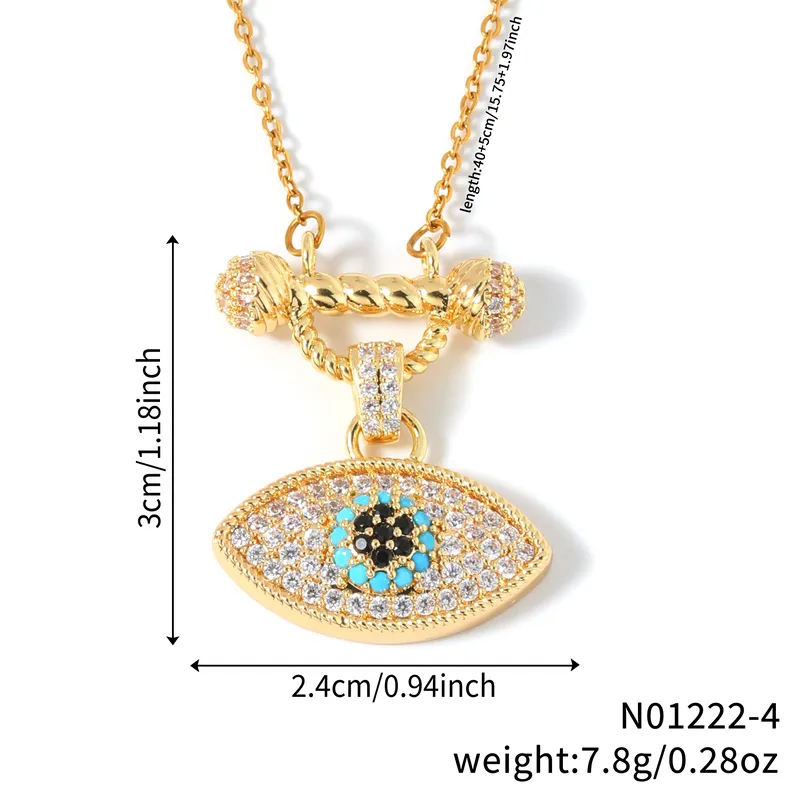 Devil's Eye 304 Stainless Steel Copper Zircon K Gold Plated Rhodium Plated Inlay Lip Chain Cable Chain Pendant Necklace - Image 2
