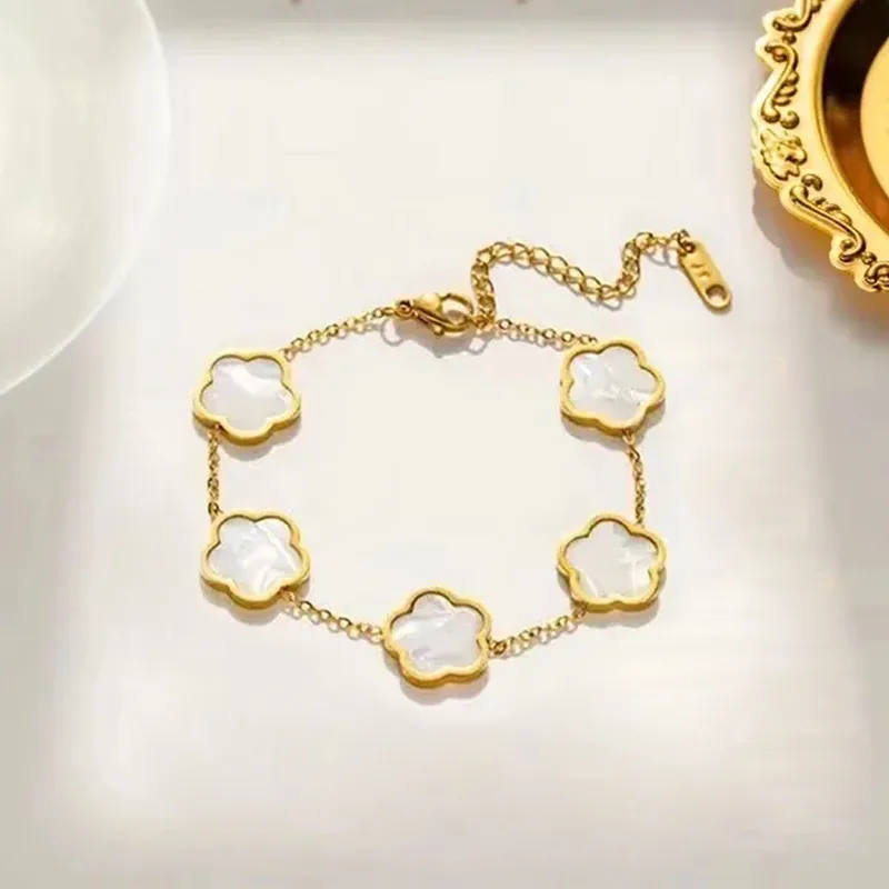 Jewellery Simple Style Parthenocissus Grass 304 Stainless Steel Shell 18K Gold Plated PVD Coated O-shaped Chain Bracelet