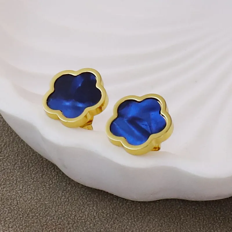 Stainless Steel Shell 18K Gold Plated Ear Studs - Image 5