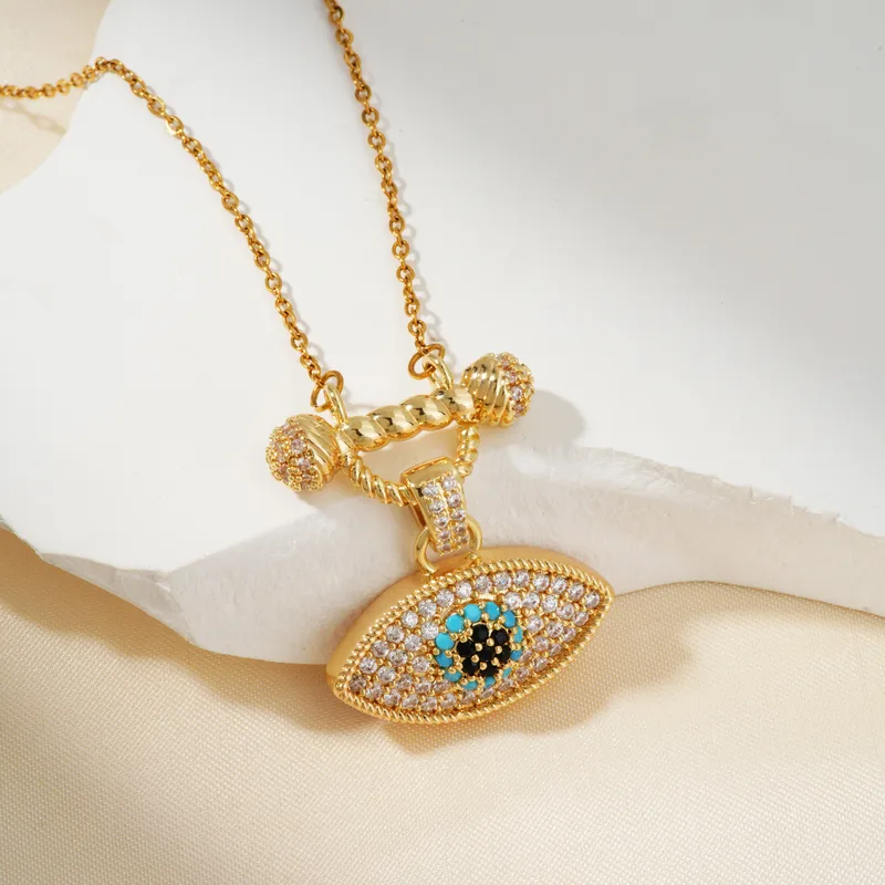 Devil’s Eye 304 Stainless Steel Copper Zircon K Gold Plated Rhodium Plated Inlay Lip Chain Cable Chain Pendant Necklace