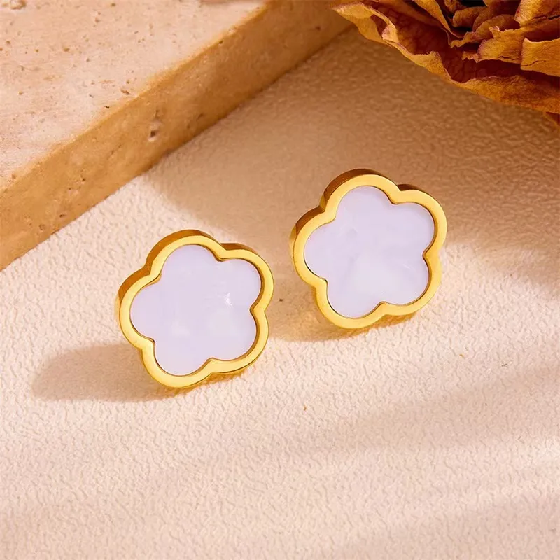 Stainless Steel Shell 18K Gold Plated Ear Studs - Image 2