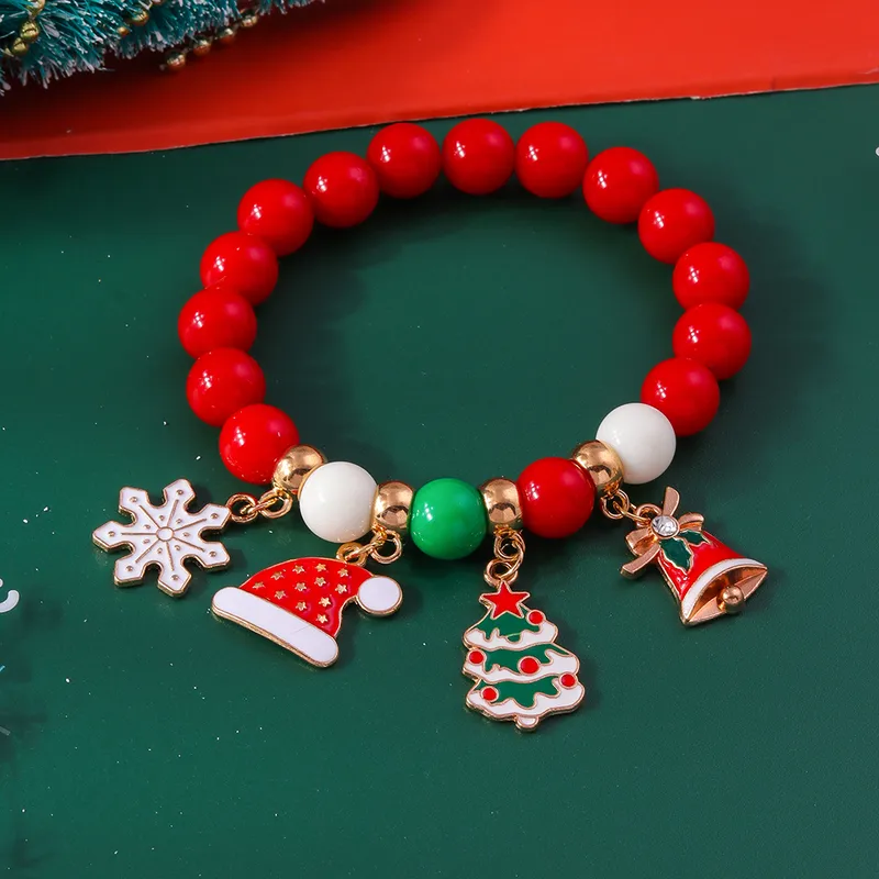   Christmas Hat Christmas Tree Alloy Beaded Bracelet