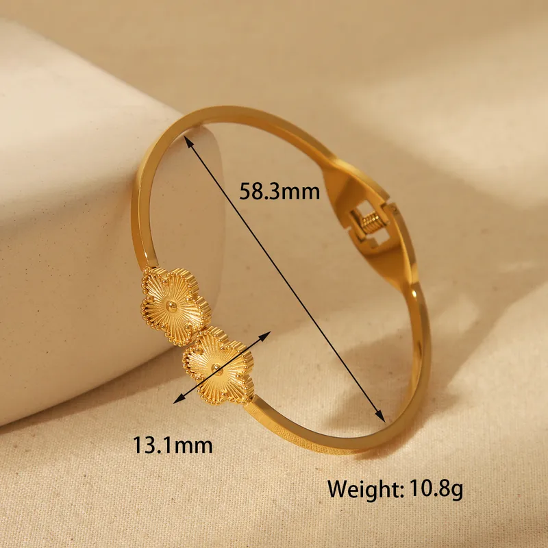 Five-petal Flower Stainless Steel 18K Gold Plated Bangle - Image 2