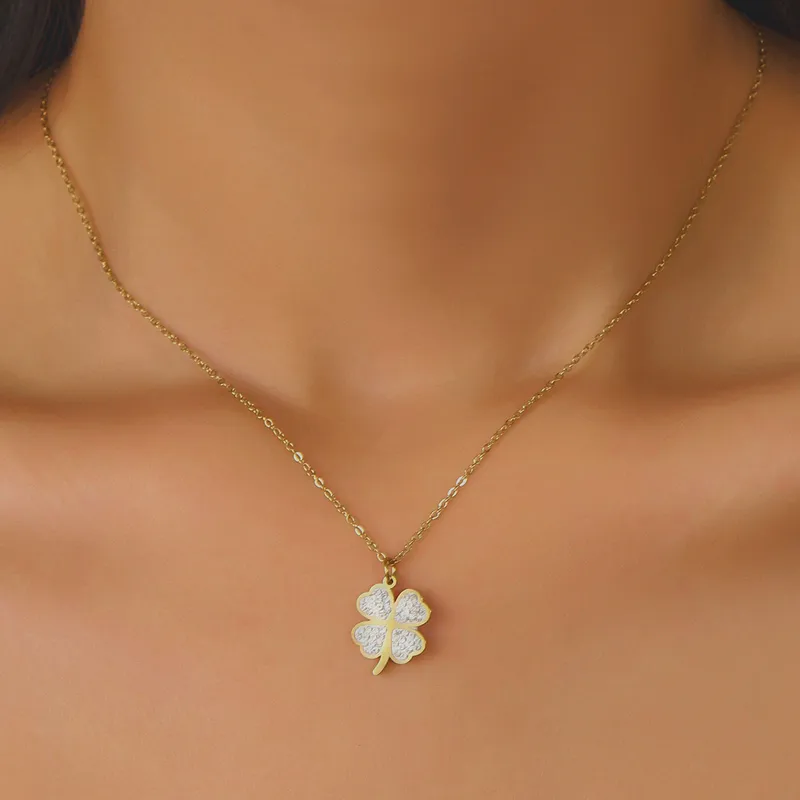 14K Gold-Plated Titanium Steel Four Leaf Clover Pendant Necklace