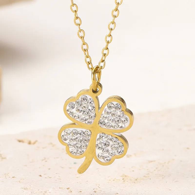 14K Gold-Plated Titanium Steel Four Leaf Clover Pendant Necklace - Image 2