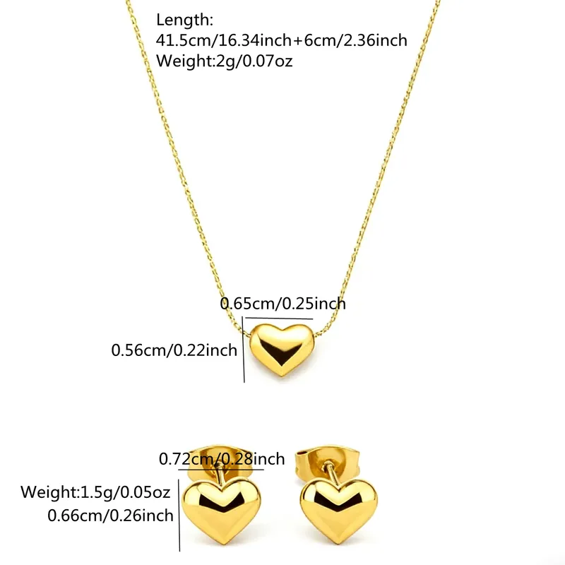 18K Gold Plated Stainless Steel Heart-Shaped Three-Dimensional Jewellery Set - Image 2