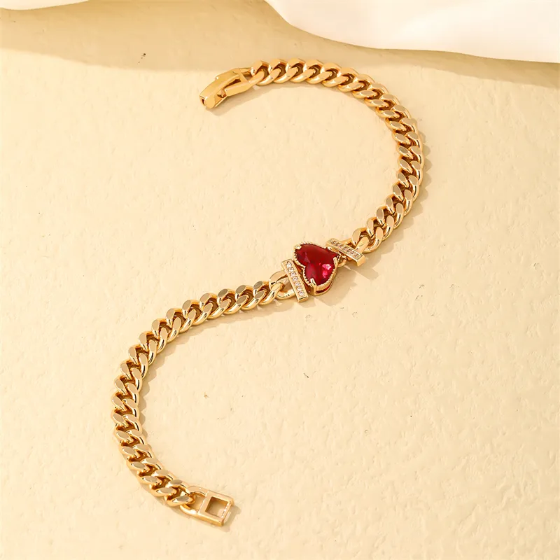 Stainless Steel Copper K Gold Plated Four Leaf Clover Heart Shape Zircon Bracelet