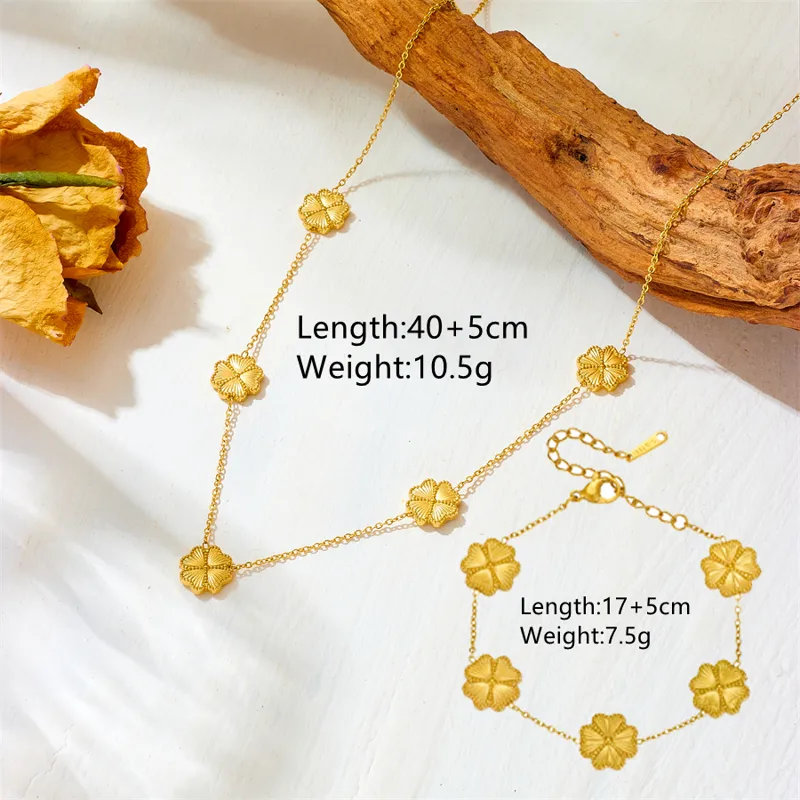 Stainless Steel Four Leaf Clover PVD Coated 18K Real Gold Plated Waterproof Non Tarnish Bracelet Necklace - Image 2