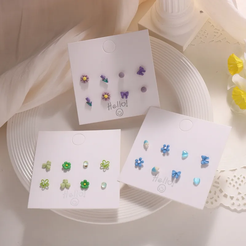 4 Pairs Elegant Sweet Flower Bow Knot Alloy Ear Studs