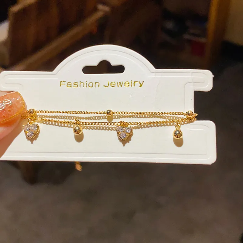 Gold-Plated Zircon Heart-Shaped Bracelet