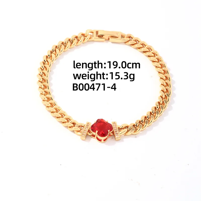 Stainless Steel Copper K Gold Plated Four Leaf Clover Heart Shape Zircon Bracelet - Image 3