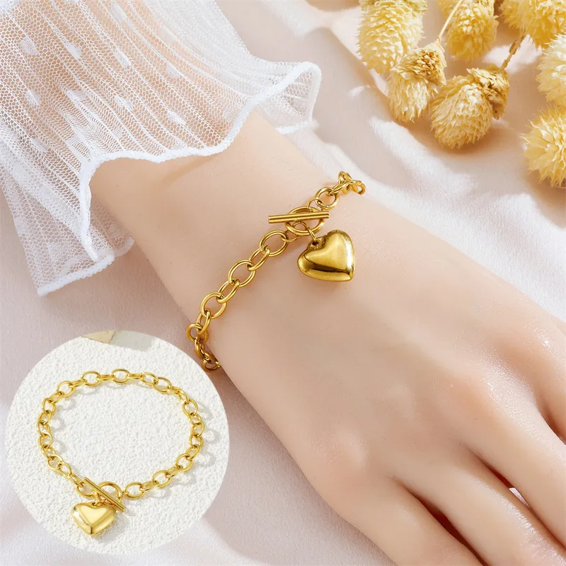 Elegant Modern Style Heart Shape Titanium Steel Chain Bracelets