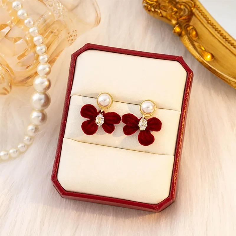 Red Glaze Bow Shaped Earrings