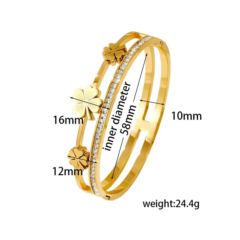 18K Gold Four Leaf Clover Waterproof Non Tarnish Bangle - Image 2