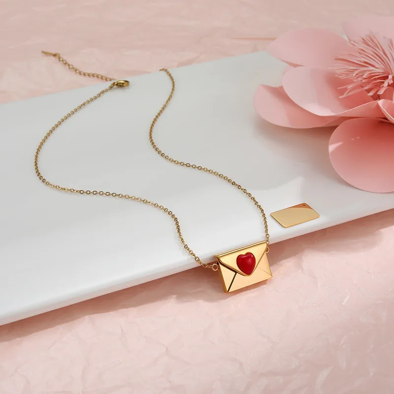 18k Gold Plated Stainless Steel Envelope Shaped Necklace